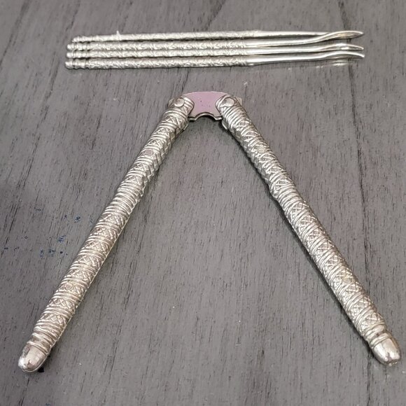Basic Metal Nutcracker & 4 Nut Picks. Spring-Jointed. Set #8 - Picture 3 of 4